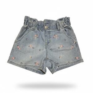 Bluespice Girls Denim Shorts Floral Embroidery Paperbag Waist Size 10